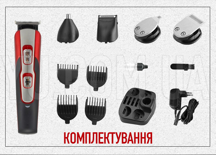 Бездротова машинка для стрижки 10в1 Gemei GM-592 акумуляторний тример для бороди з турбо режимом та USB зарядкою + підставка Бездротова машинка для стрижки 10в1 Gemei GM-592 акумуляторний тример для бороди з турбо режимом та USB зарядкою + підставка